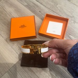 Hermes White and Gold H Blanc Clic Clac Bracelet PM